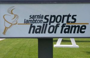 A sign that says "Sarnia Lambton Sports Hall of Fame"