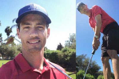 Chris Drake standing on the golf course and swinging a club after therapeutic exercise