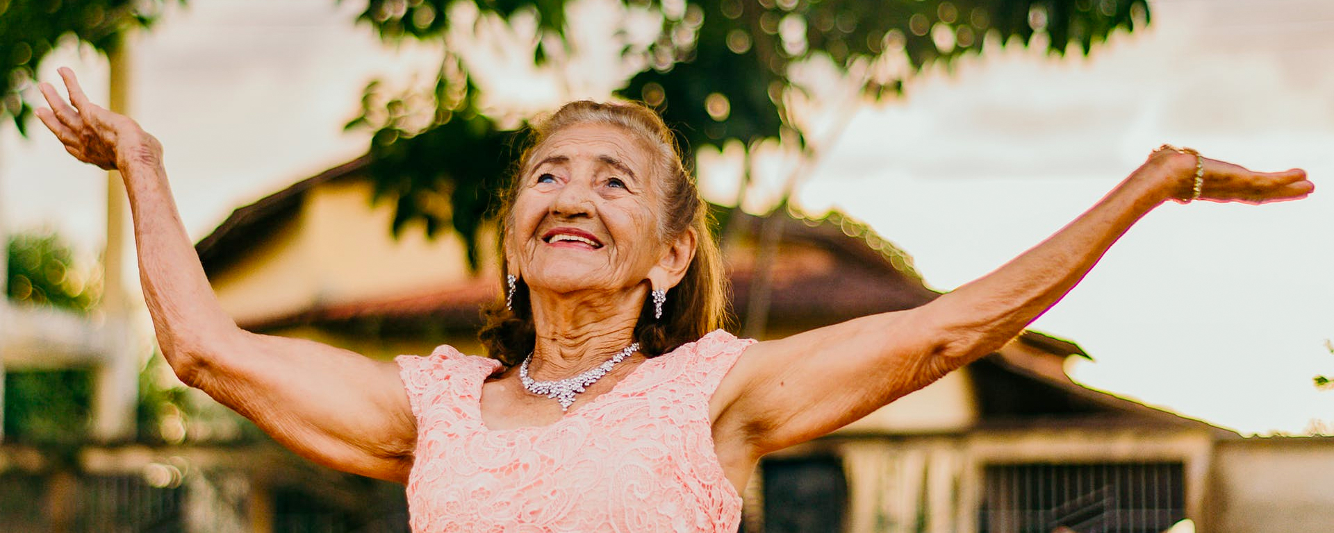 Senior lady waving her arms