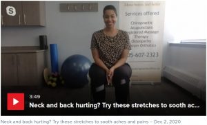Dr. Remy on Global News sitting on exercise ball.