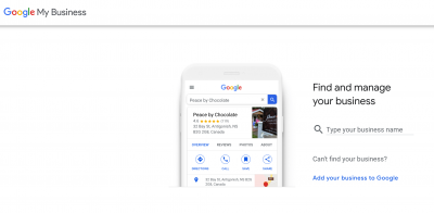 Google My Business Search screen