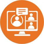 An image of a computer screen with people, interacting virtually