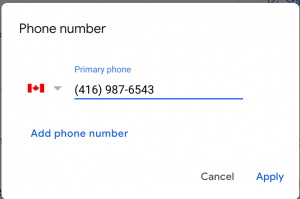 Google business phone number field