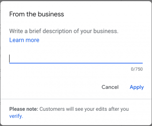 Business description in Google