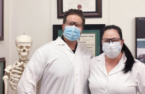 chiropractors in masks at Wasaga clinic